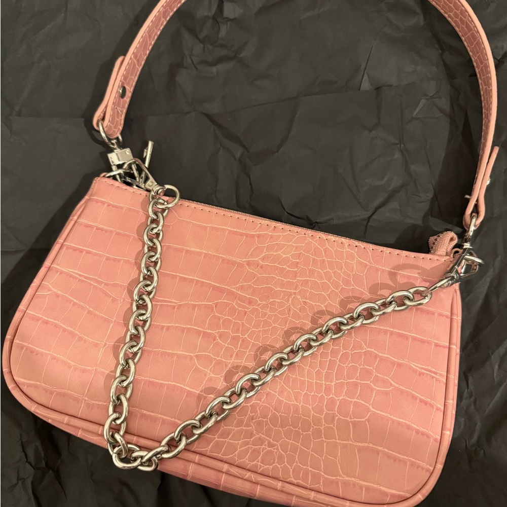 Pink Croc-Embossed Shoulder Bag